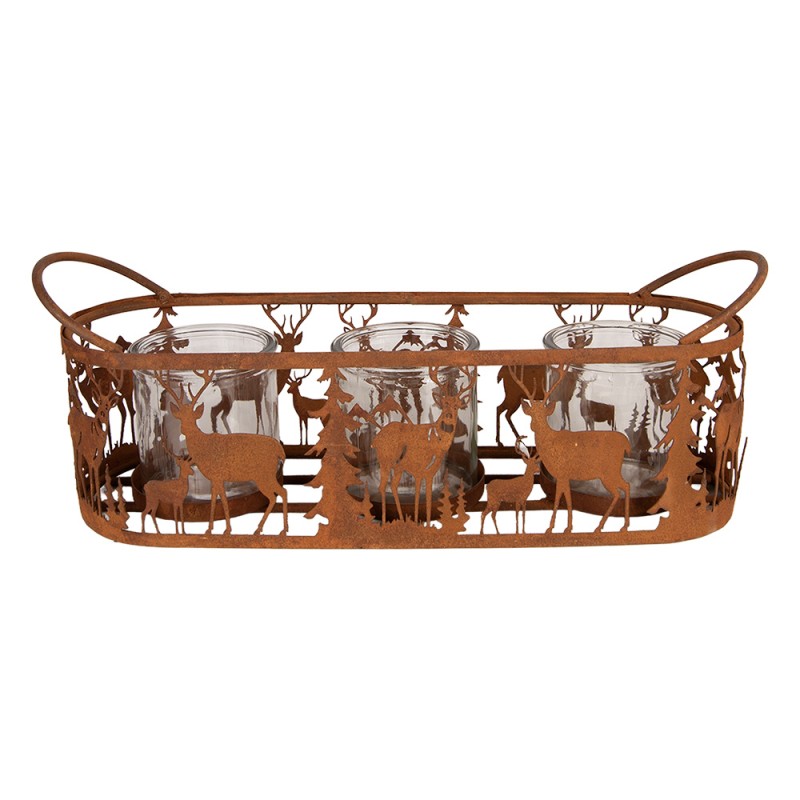 Clayre & Eef Portacandela Animali Marrone Metallo