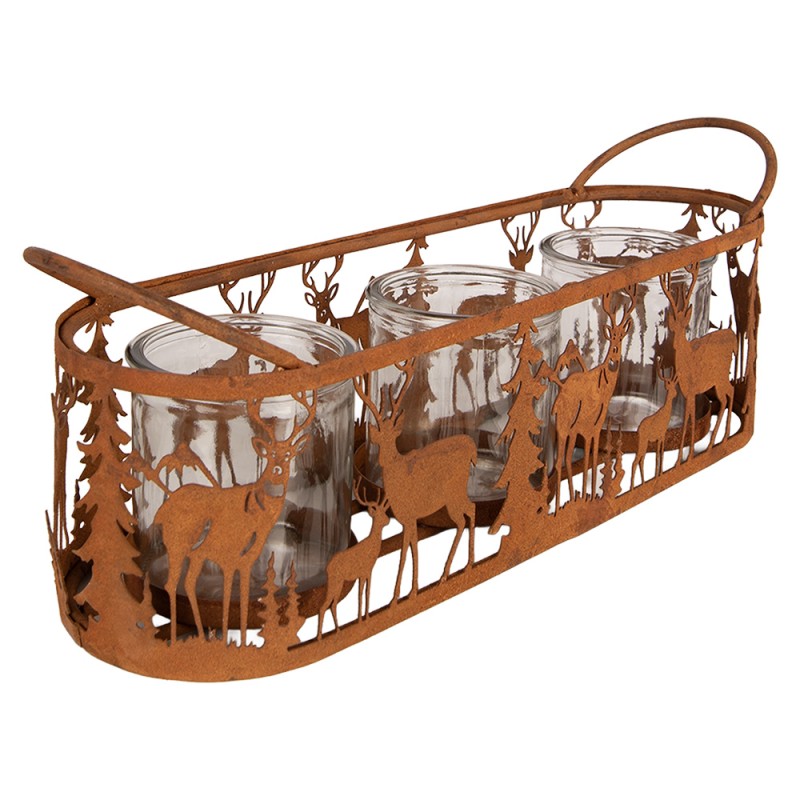 Clayre & Eef Portacandela Animali Marrone Metallo