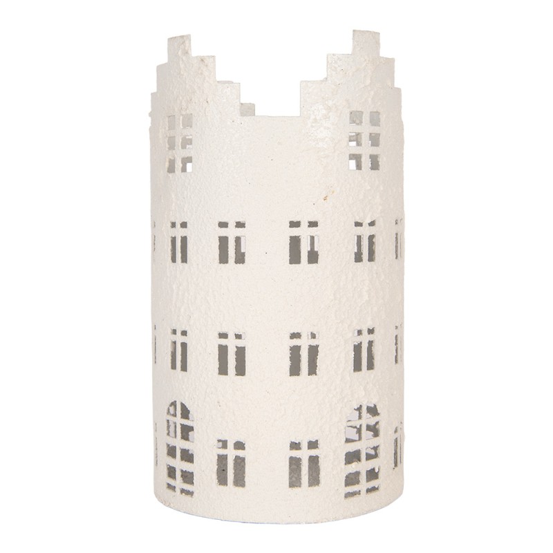 Clayre & Eef Tealight Holder House Ø 13x23 cm White Metal