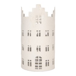 Clayre & Eef Tealight Holder House Ø 13x23 cm White Metal