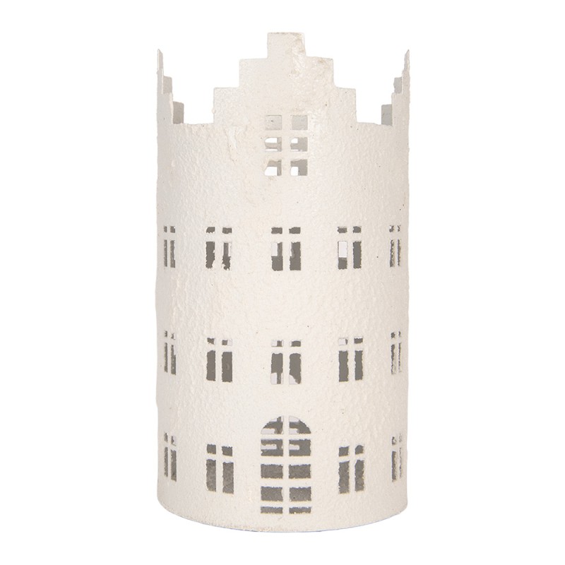 Clayre & Eef Tealight Holder House Ø 13x23 cm White Metal