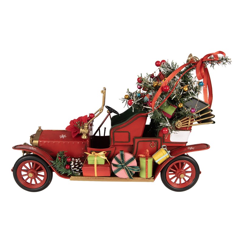 Clayre & Eef Kerstdecoratie Beeld Auto 38x16x27 cm Rood Metaal