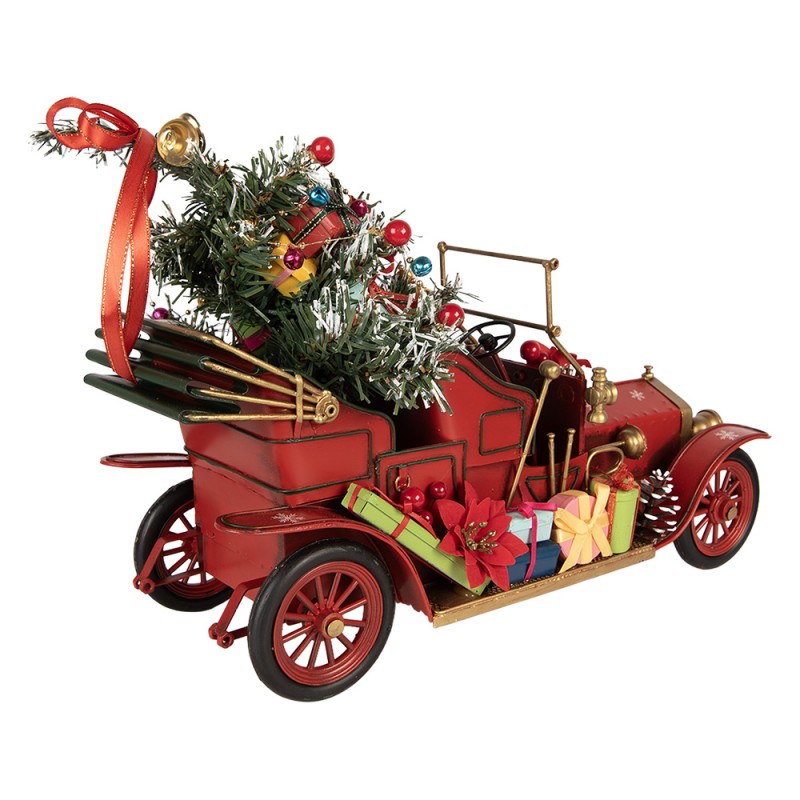 Clayre & Eef Kerstdecoratie Beeld Auto 38x16x27 cm Rood Metaal