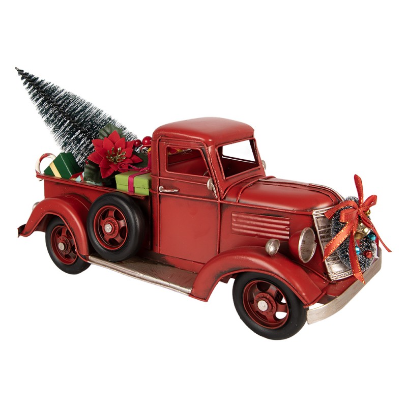 Clayre & Eef Statuetta decorativa di Natale Auto 39x15x18 cm Rosso Metallo