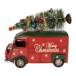 Clayre & Eef Weihnachtsdekorationsfigur Bus 21x10x17 cm Rot Metall