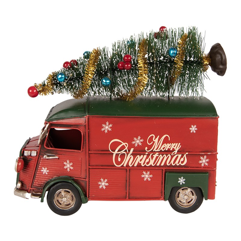Clayre & Eef Weihnachtsdekorationsfigur Bus 21x10x17 cm Rot Metall