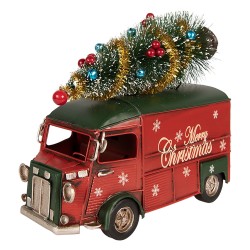 Clayre & Eef Weihnachtsdekorationsfigur Bus 21x10x17 cm Rot Metall