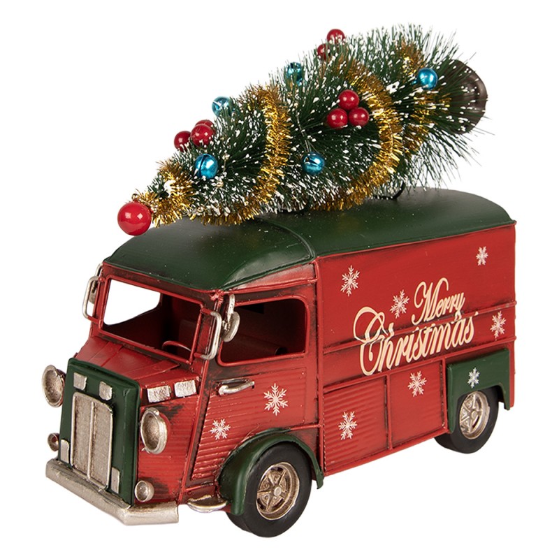 Clayre & Eef Weihnachtsdekorationsfigur Bus 21x10x17 cm Rot Metall