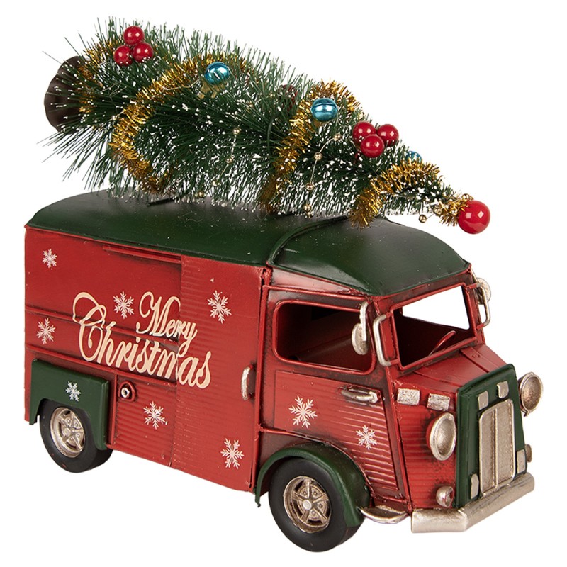 Clayre & Eef Weihnachtsdekorationsfigur Bus 21x10x17 cm Rot Metall