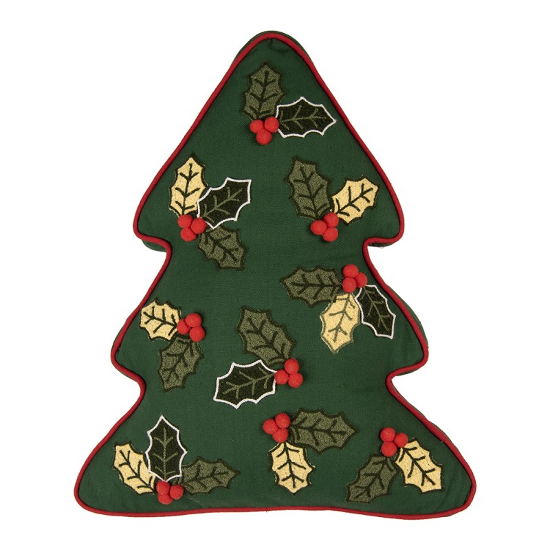 Clayre & Eef Dekokissen Weihnachtsbaum 38x40x4 cm Grün Polyester