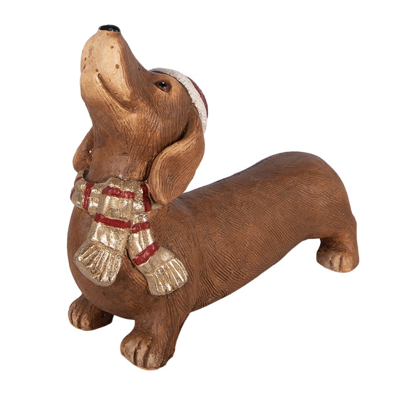 Clayre & Eef Decoratie Beeld Hond 37x11x27 cm Bruin Keramisch materiaal Teckel