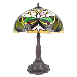 Lumilamp Lampe de table Tiffany Ø 41x58 cm Beige Vert Polyrésine Fleurs