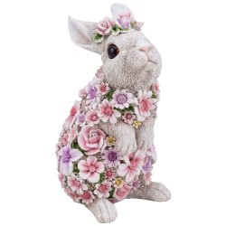 Clayre & Eef Figurine Lapin 16x13x25 cm Rose Polyrésine Fleurs