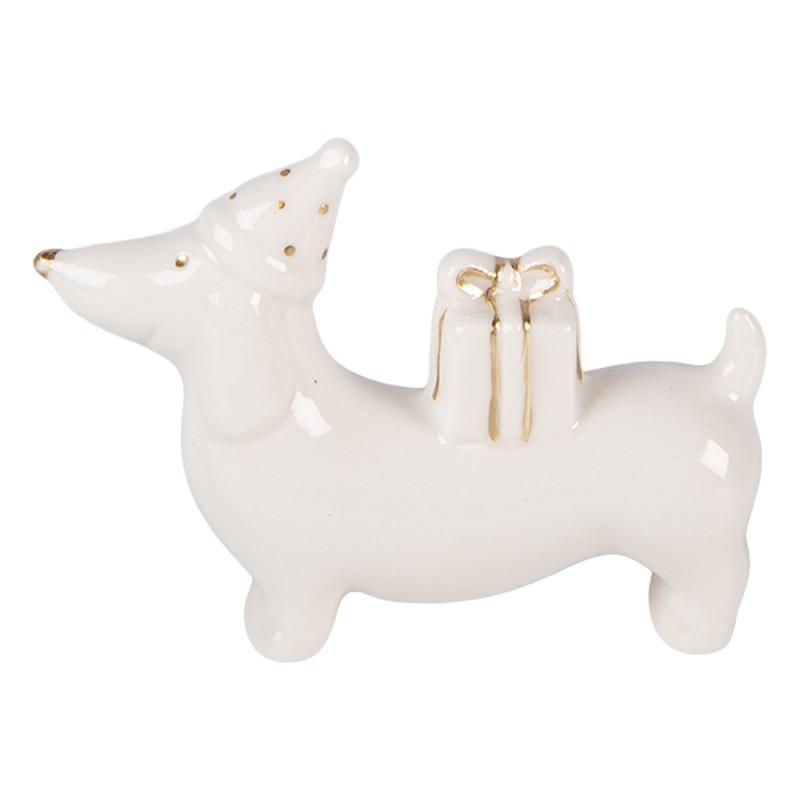Clayre & Eef Weihnachtsdekorationsfigur Hund 8x2x5 cm Weiß Porzellan