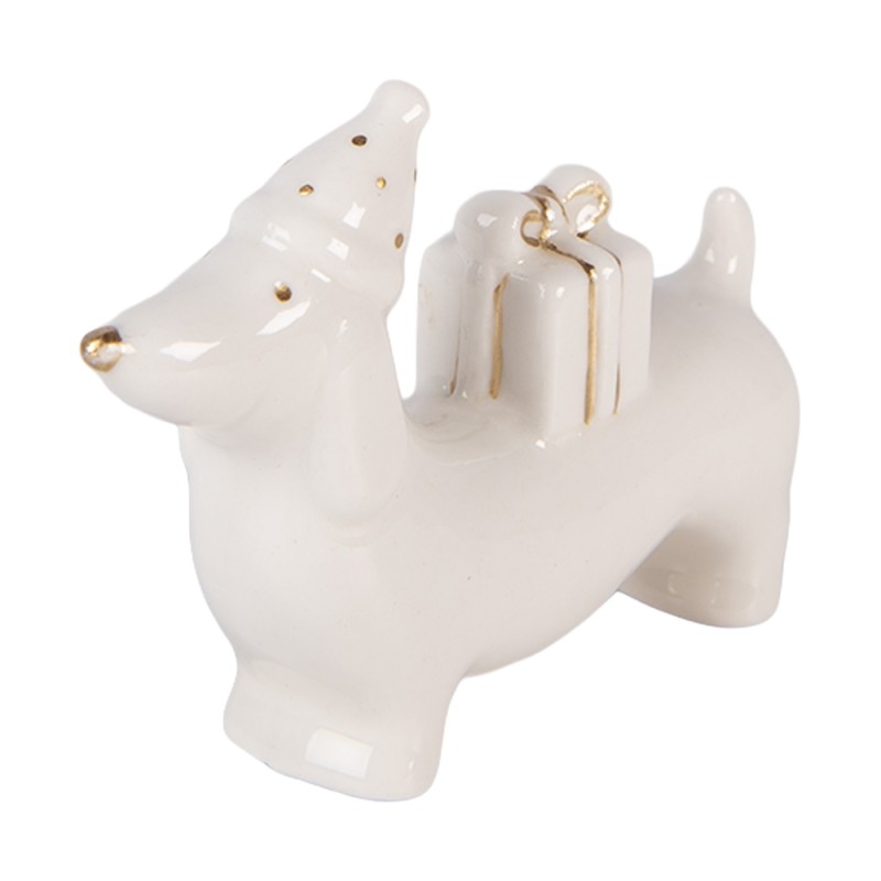 Clayre & Eef Weihnachtsdekorationsfigur Hund 8x2x5 cm Weiß Porzellan