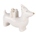 Clayre & Eef Weihnachtsdekorationsfigur Hund 8x2x5 cm Weiß Porzellan