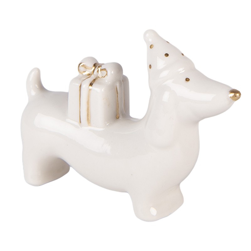 Clayre & Eef Weihnachtsdekorationsfigur Hund 8x2x5 cm Weiß Porzellan