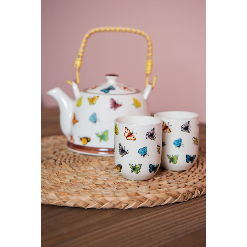 Clayre & Eef Tasse 100 ml Beige Gelb Porzellan Schmetterlinge
