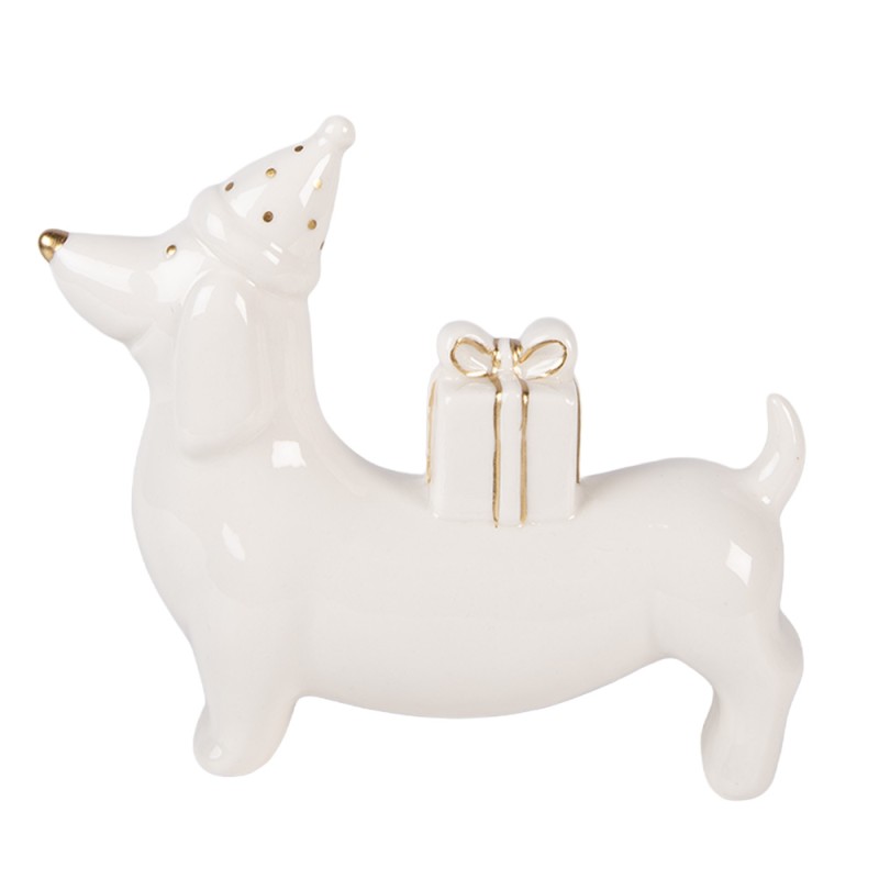 Clayre & Eef Christmas Decoration Figurine Dog 15x4x13 cm White Porcelain
