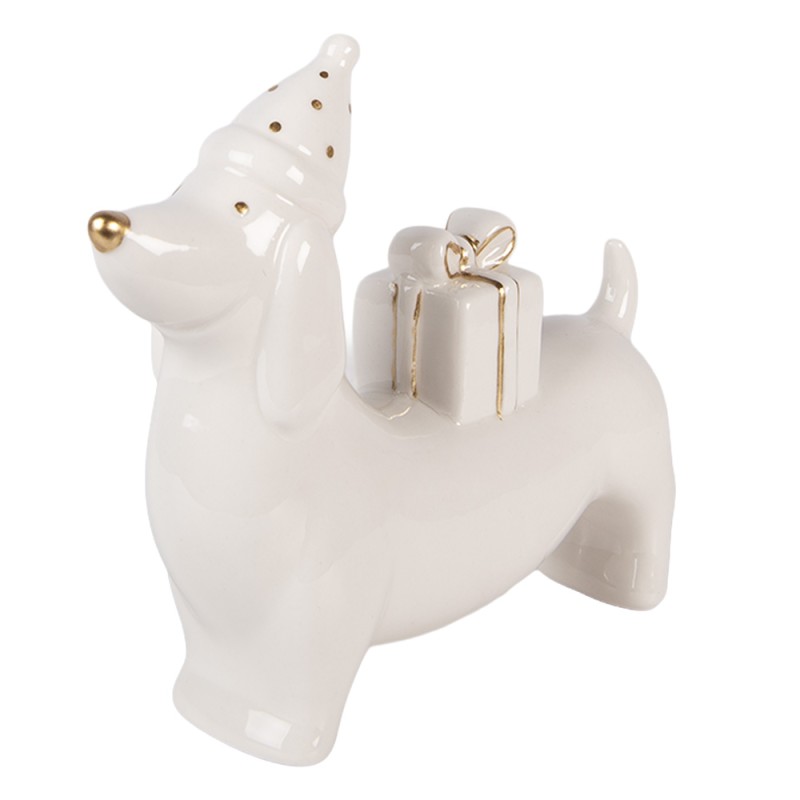 Clayre & Eef Christmas Decoration Figurine Dog 15x4x13 cm White Porcelain