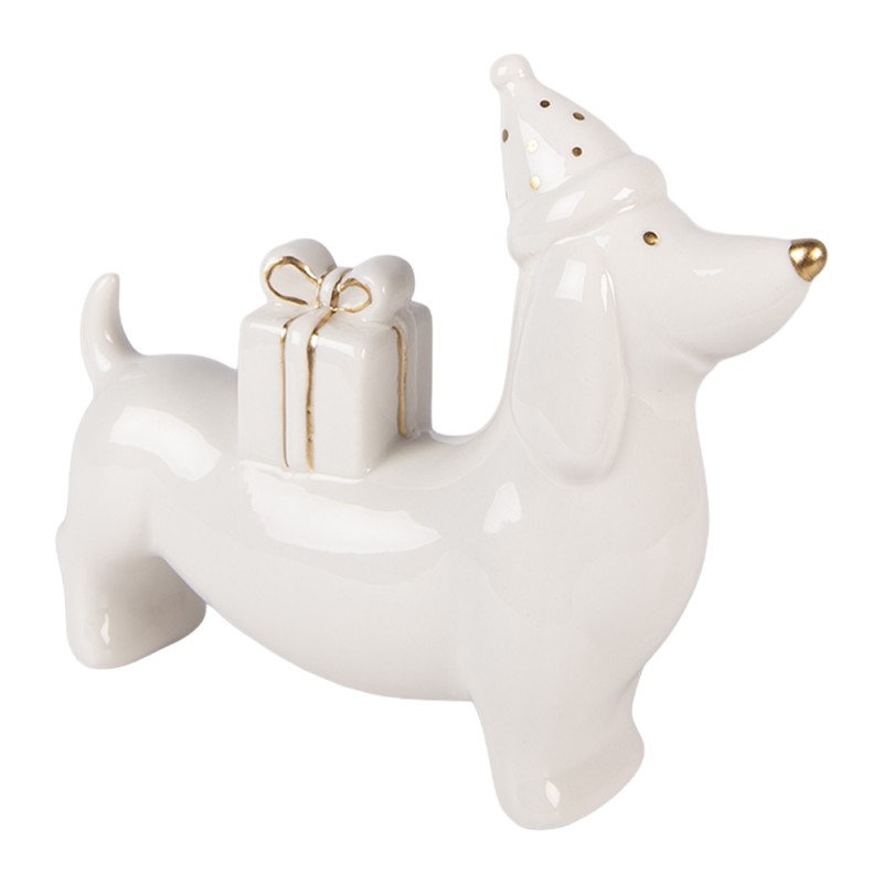 Clayre & Eef Christmas Decoration Figurine Dog 15x4x13 cm White Porcelain