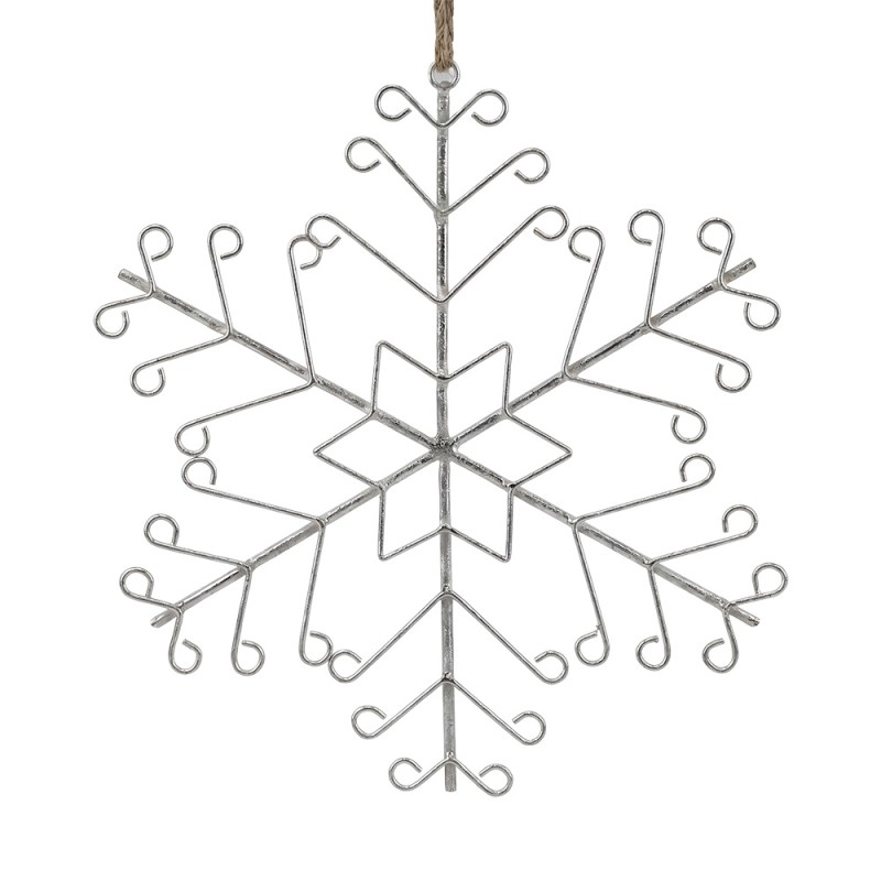 Clayre & Eef Weihnachtsanhänger Schneeflocke Weiß Metall