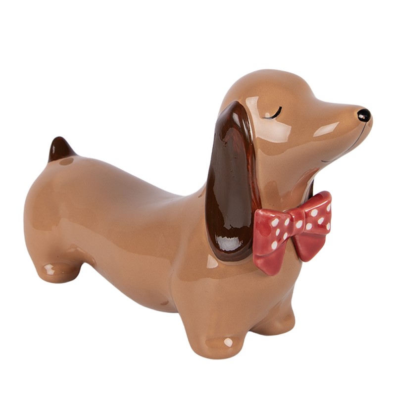 Clayre & Eef Statuetta decorativa di Natale Cane 26x7x15 cm Marrone Porcellana Bassotto