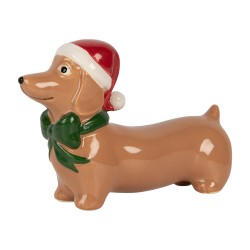 Clayre & Eef Weihnachtsdekorationsfigur Hund 15x5x11 cm Braun Porzellan