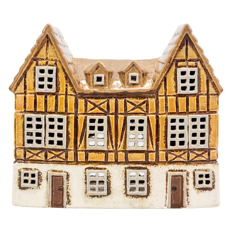 Clayre & Eef Tealight Holder House Brown Ceramic