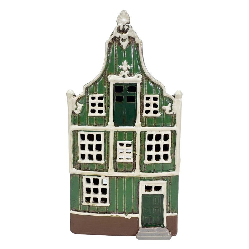 Clayre & Eef Teelichthalter Haus Grün Keramik