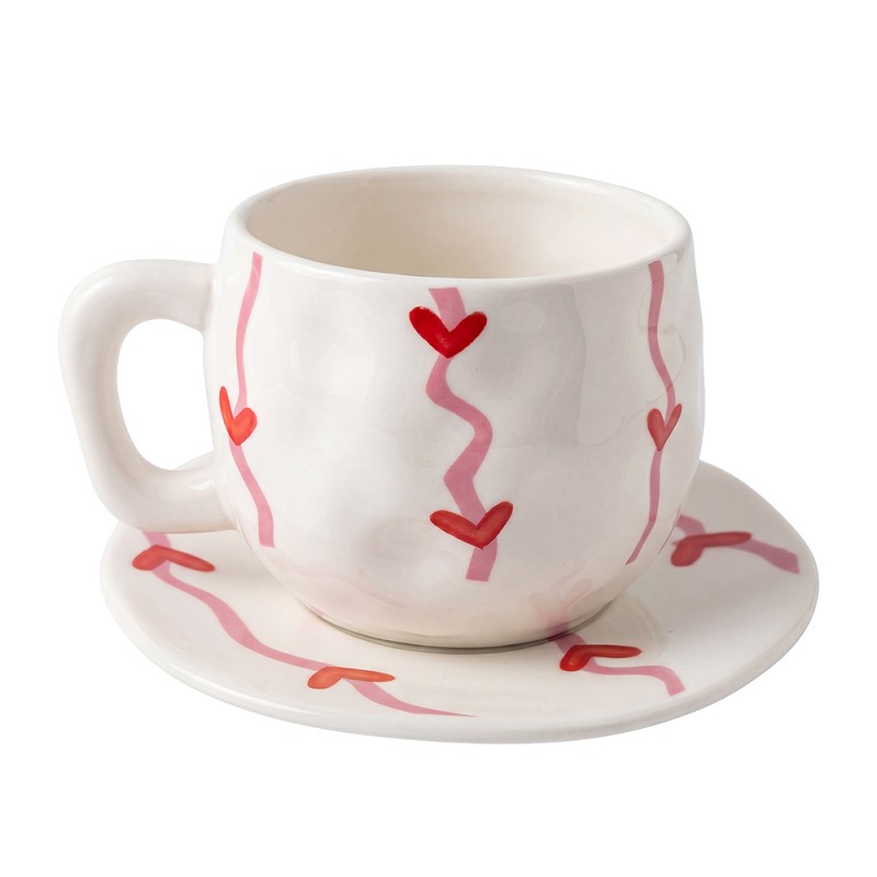 Clayre & Eef Tazza e piattino Bianco Ceramica