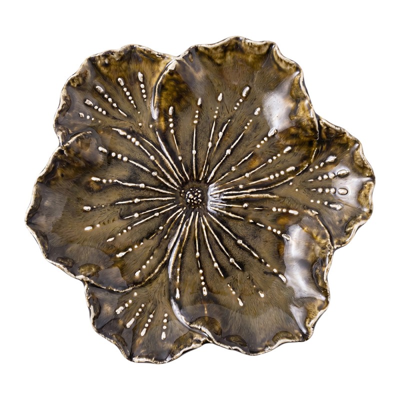 Clayre & Eef Scodella decorativa Fiore Marrone Ceramica