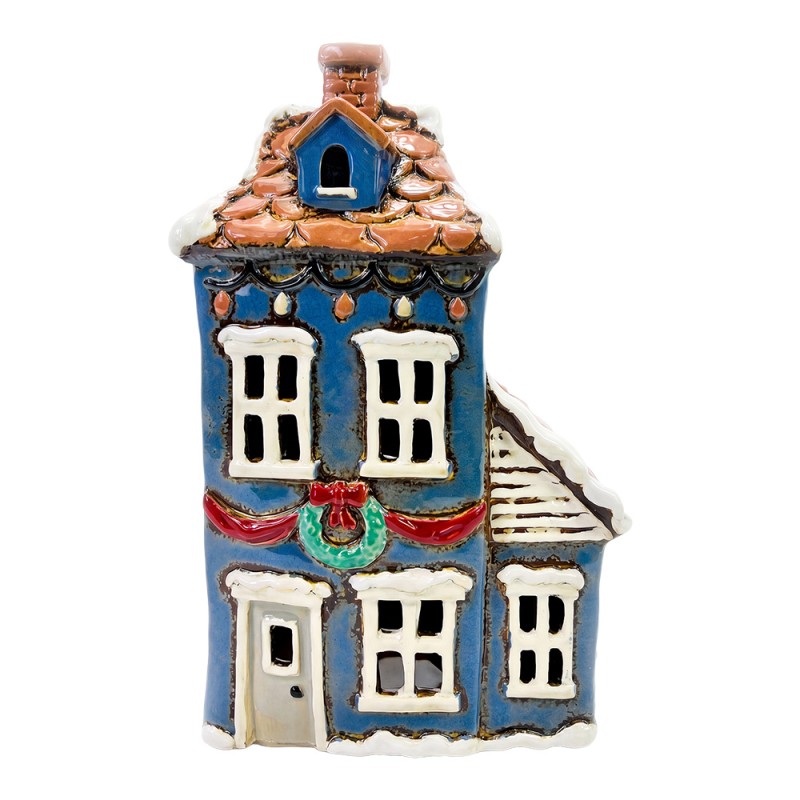 Clayre & Eef Teelichthalter Haus Blau Keramik
