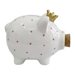 Clayre & Eef Money Box Pig White Ceramic