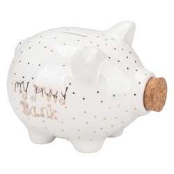 Clayre & Eef Money Box Pig White Ceramic