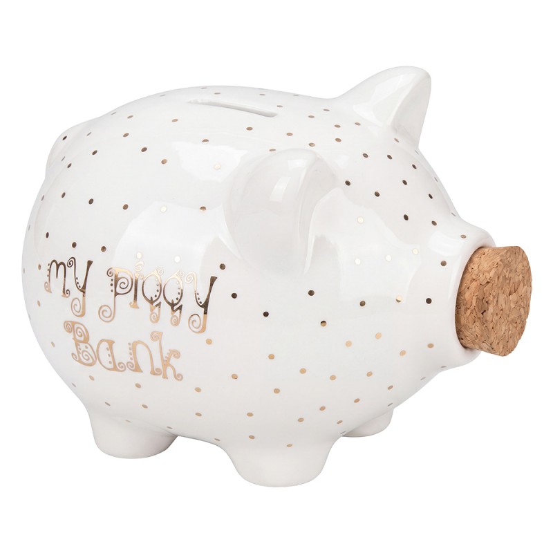 Clayre & Eef Money Box Pig White Ceramic