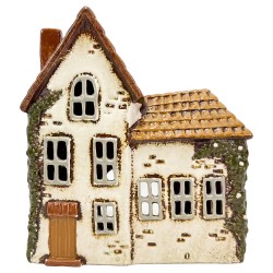 Clayre & Eef Tealight Holder House Beige Ceramic