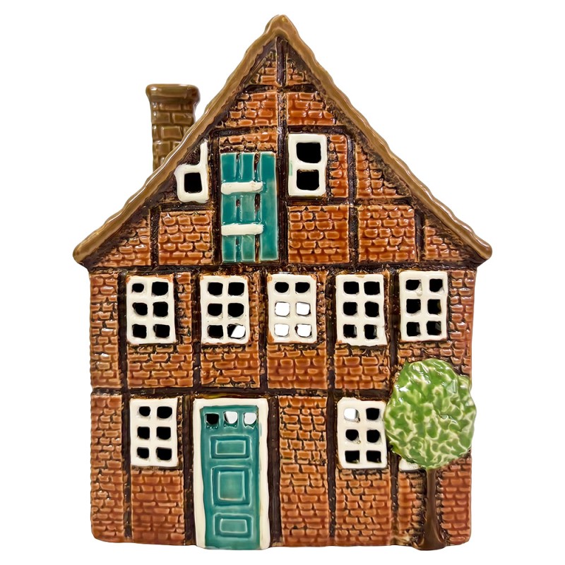 Clayre & Eef Teelichthalter Haus Braun Keramik