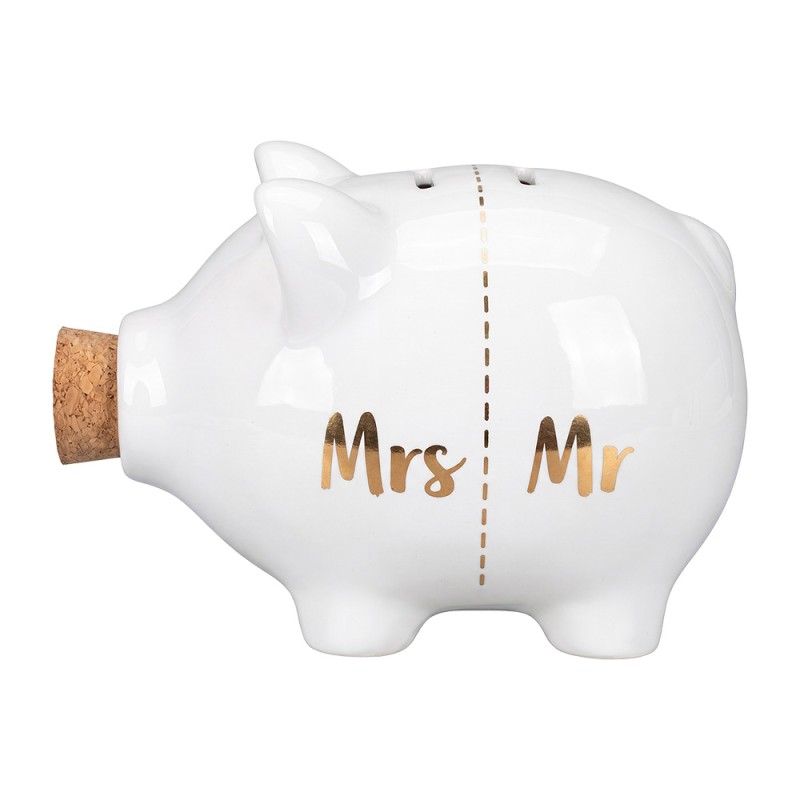 Clayre & Eef Money Box Pig White Ceramic