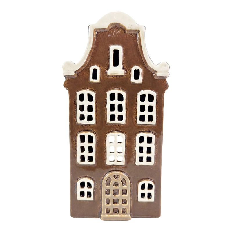 Clayre & Eef Tealight Holder House Brown Ceramic