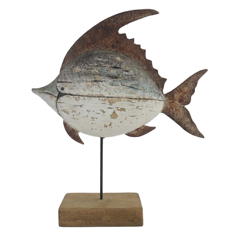 Clayre & Eef Image de décoration Poisson Blanc Bois