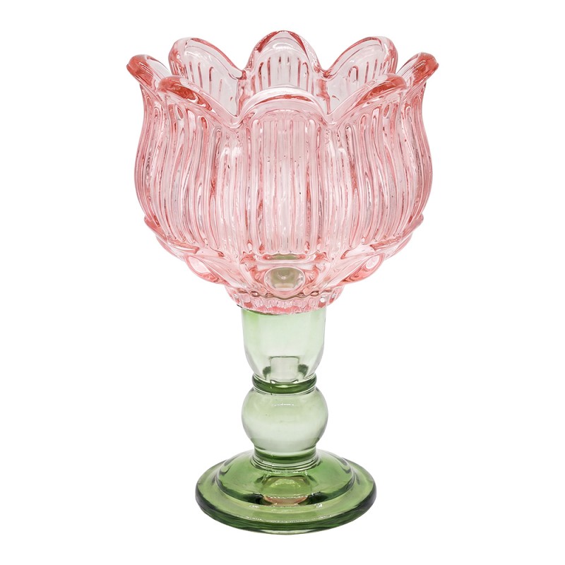 Clayre & Eef Tealight Holder Pink Glass