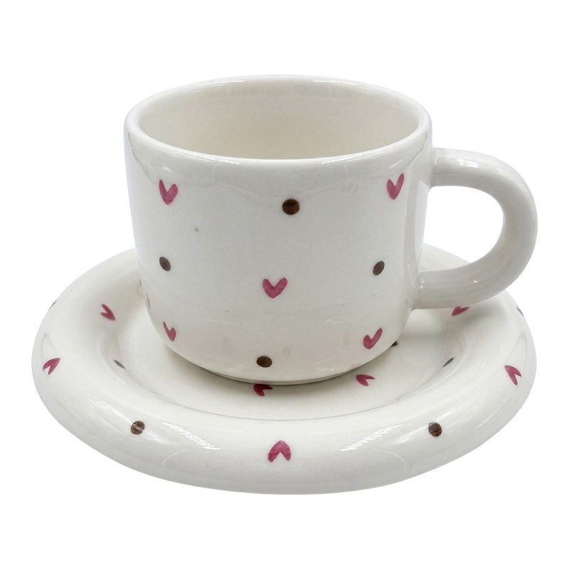 Clayre & Eef Tazza e piattino Bianco Ceramica