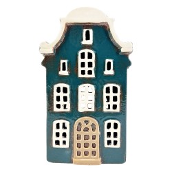Clayre & Eef Teelichthalter Haus Blau Keramik