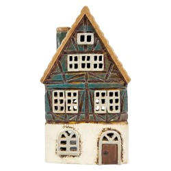 Clayre & Eef Teelichthalter Haus Blau Keramik