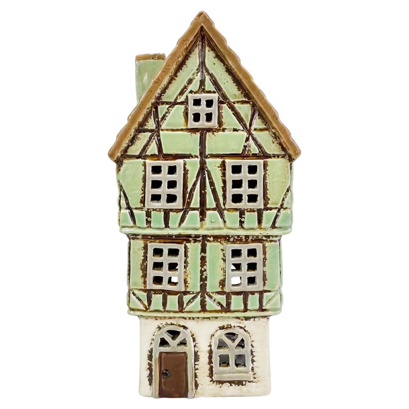Clayre & Eef Teelichthalter Haus Grün Keramik