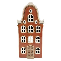 Clayre & Eef Tealight Holder House Orange Ceramic