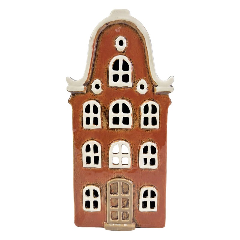 Clayre & Eef Tealight Holder House Orange Ceramic