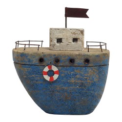 Clayre & Eef Decorative Model Boat Blue Wood
