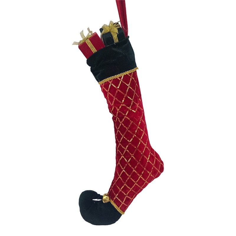 Clayre & Eef Weihnachtsdekorationsfigur Weihnachtsstrumpf 23x7x32 cm Rot Synthetisch